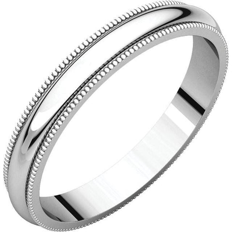 3mm Milgrain 14K White Gold Wedding Band